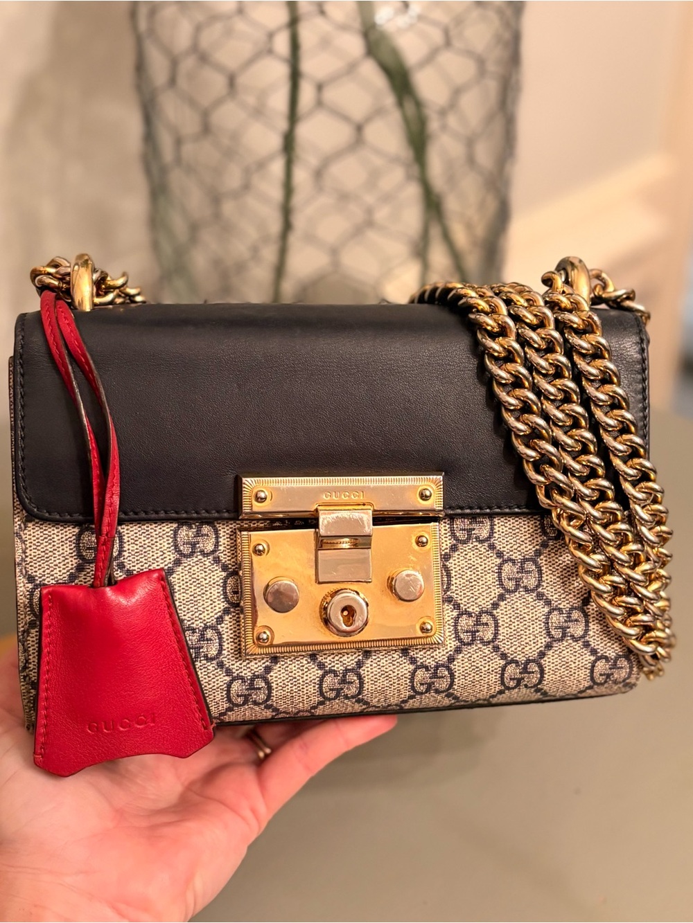 Gucci Padlock Small GG Shoulder Bag - Navy Blue/Red Accent